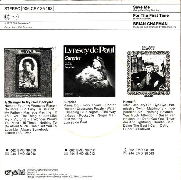 Brian Chapman : Save Me (7", Single)