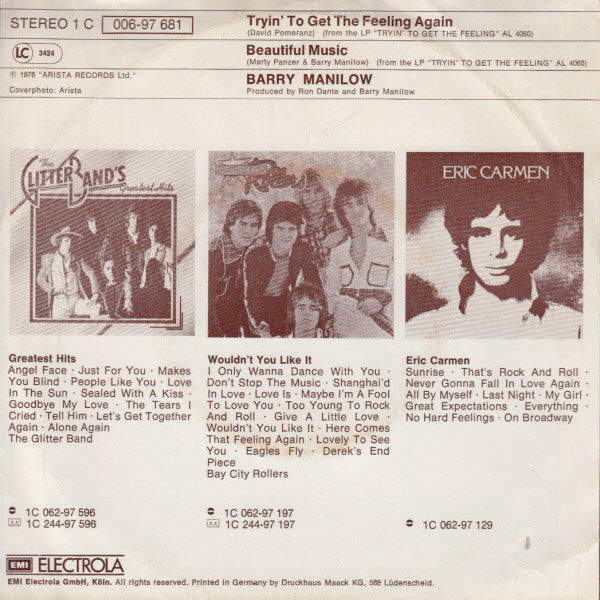 Barry Manilow : Tryin' To Get The Feeling Again (7", Single)