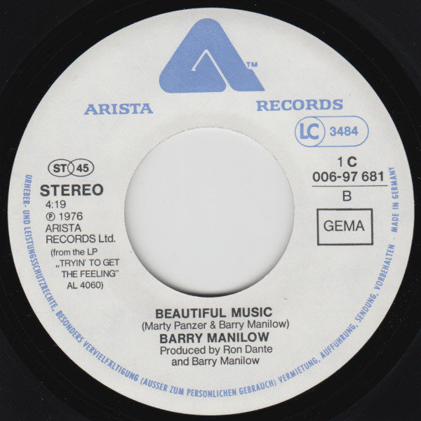 Barry Manilow : Tryin' To Get The Feeling Again (7", Single)