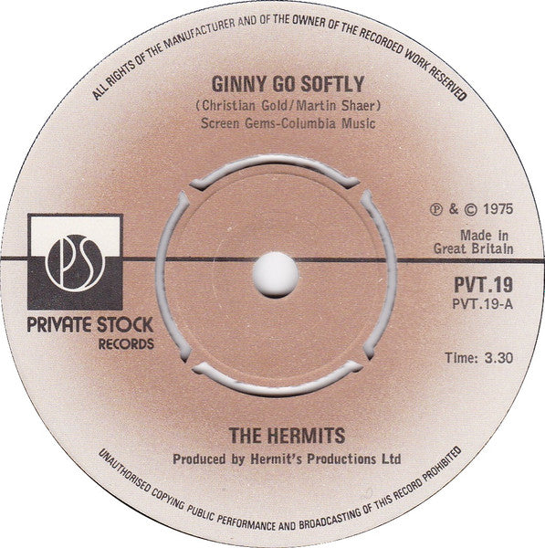 Herman's Hermits : Ginny Go Softly (7", Single)
