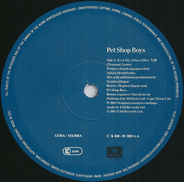 Pet Shop Boys : It's A Sin (12", Maxi)