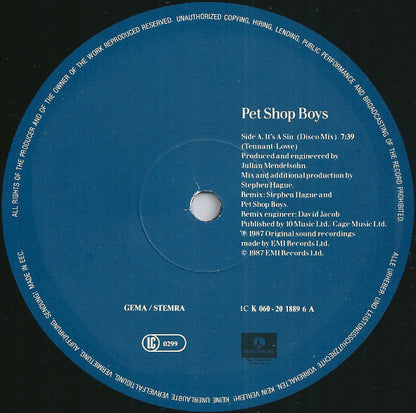 Pet Shop Boys : It's A Sin (12", Maxi)