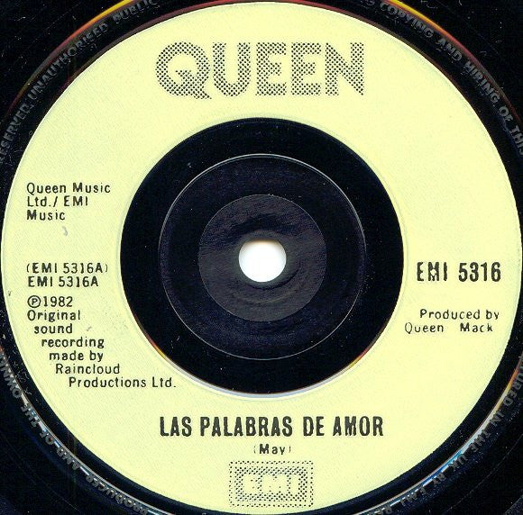 Queen : Las Palabras De Amor (The Words Of Love) (7", Single, Gre)