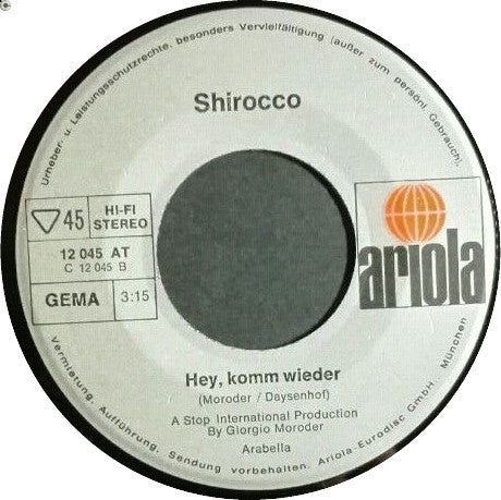 Shirocco : Es War Nur Ein Traum (7", Single)