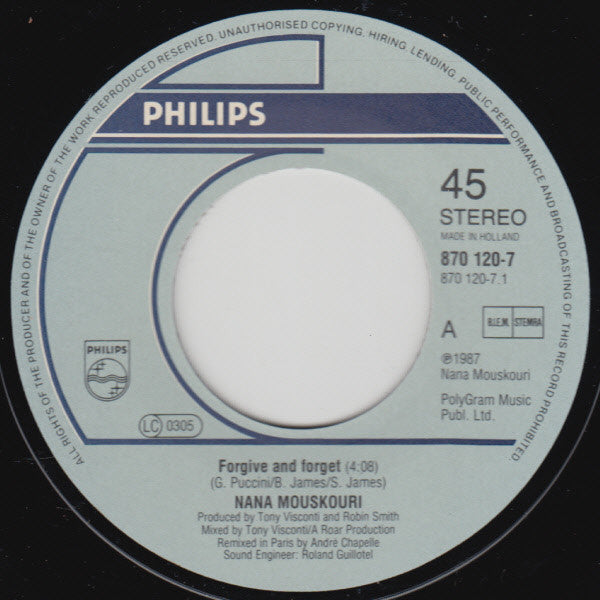 Nana Mouskouri : Forgive And Forget (7", Single)