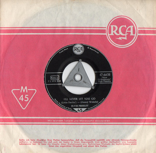 Elvis Presley : I'll Never Let You Go (Little Darlin') / I'm Gonna Sit Right Down And Cry (Over You) (7", Single)