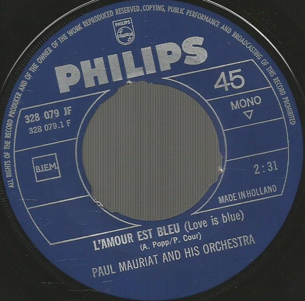 Paul Mauriat And His Orchestra : L'amour Est Bleu (7")