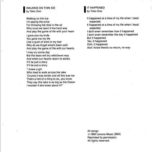 Yoko Ono : Walking On Thin Ice - For John (7", Spe)