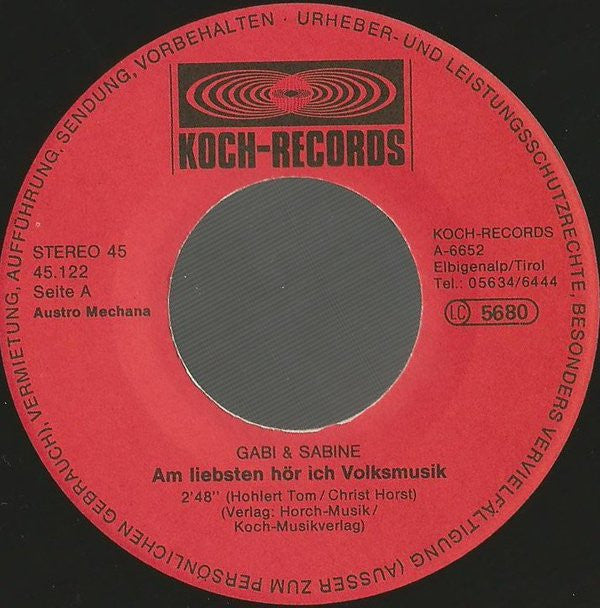 Gabi & Sabine : Am Liebsten Hör Ich Volksmusik (7", Single)