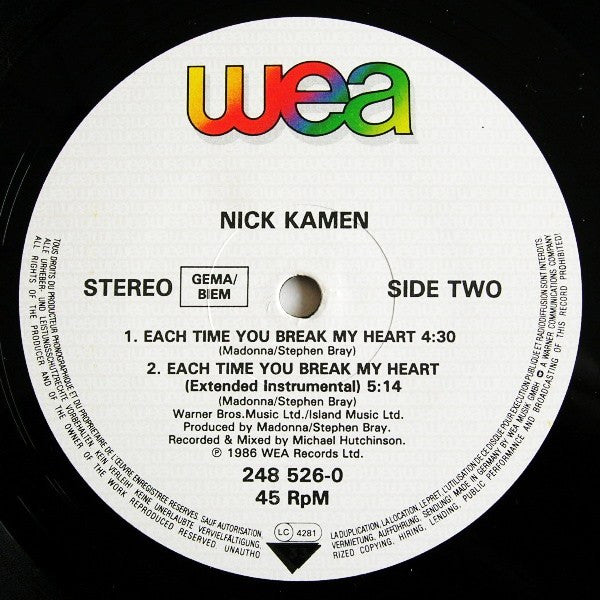 Nick Kamen : Each Time You Break My Heart (12")