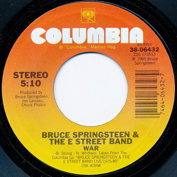 Bruce Springsteen & The E Street Band* : War (7", Single, Styrene, Pit)