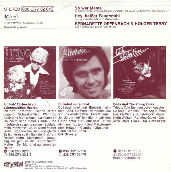 Bernadette Offenbach & Holger Terry : So War Mama (7", Single)