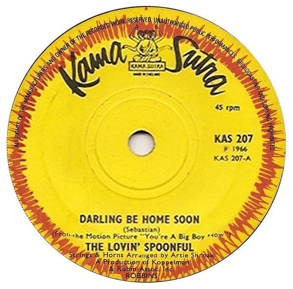 The Lovin' Spoonful : Darling Be Home Soon (7", Single, Sol)
