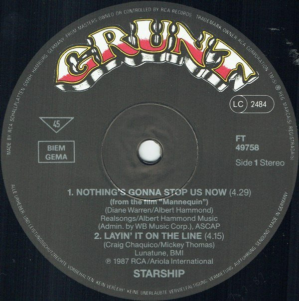 Starship (2) : Nothing's Gonna Stop Us Now  (From The Twentieth Century Fox Motion Picture Mannequin) (12", Maxi)