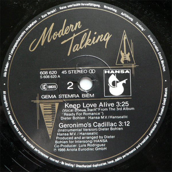 Modern Talking : Geronimo's Cadillac (12", Maxi)