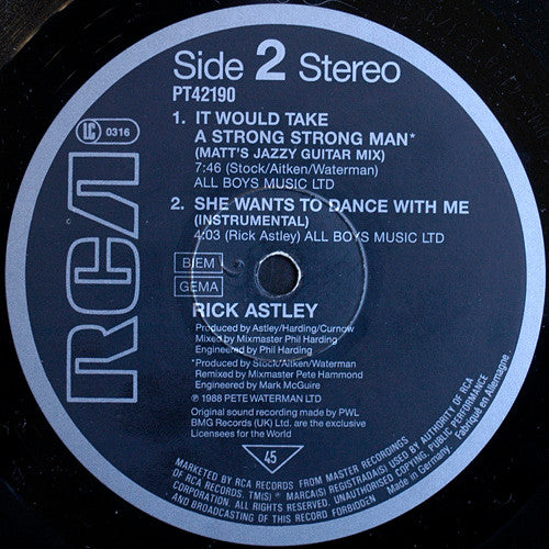 Rick Astley : She Wants To Dance With Me (12", Maxi)