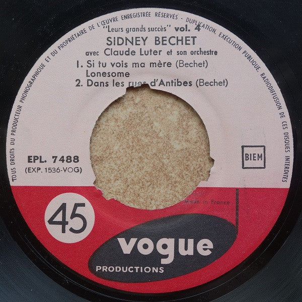 Sidney Bechet : Si Tu Vois Ma Mère (7", EP, RE, 3-p)