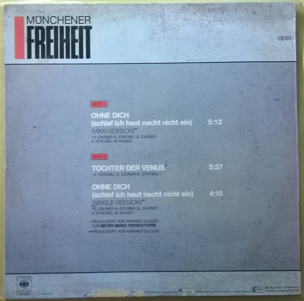 Münchener Freiheit : Ohne Dich (Schlaf' Ich Heut Nacht Nicht Ein) (12" Maxi-Version) (12", Single)