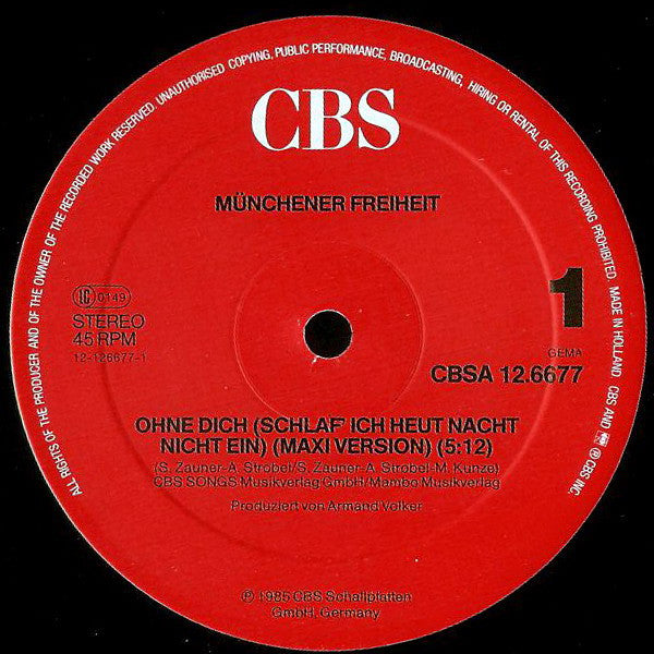Münchener Freiheit : Ohne Dich (Schlaf' Ich Heut Nacht Nicht Ein) (12" Maxi-Version) (12", Single)