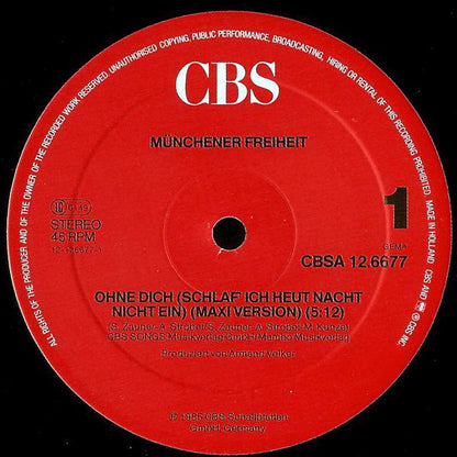 Münchener Freiheit : Ohne Dich (Schlaf' Ich Heut Nacht Nicht Ein) (12" Maxi-Version) (12", Single)