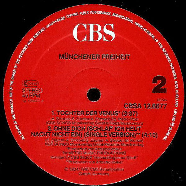 Münchener Freiheit : Ohne Dich (Schlaf' Ich Heut Nacht Nicht Ein) (12" Maxi-Version) (12", Single)