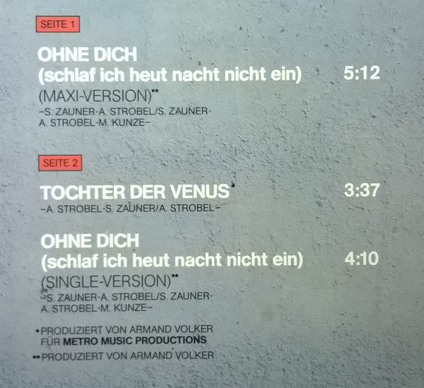 Münchener Freiheit : Ohne Dich (Schlaf' Ich Heut Nacht Nicht Ein) (12" Maxi-Version) (12", Single)