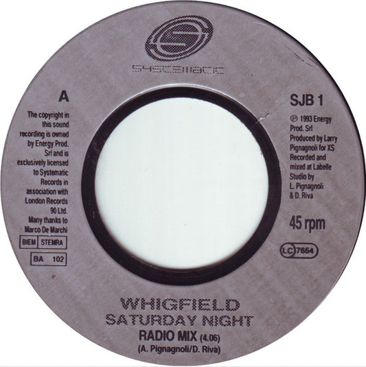 Whigfield : Saturday Night (7", Single, Jukebox)