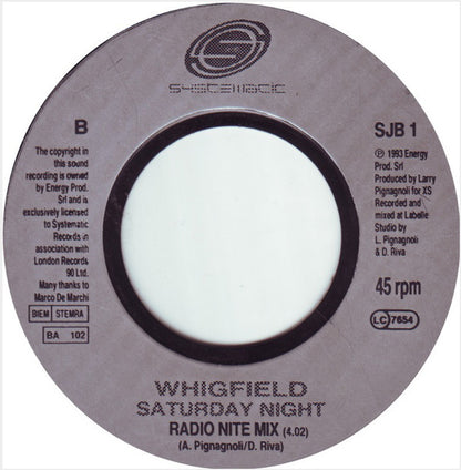 Whigfield : Saturday Night (7", Single, Jukebox)
