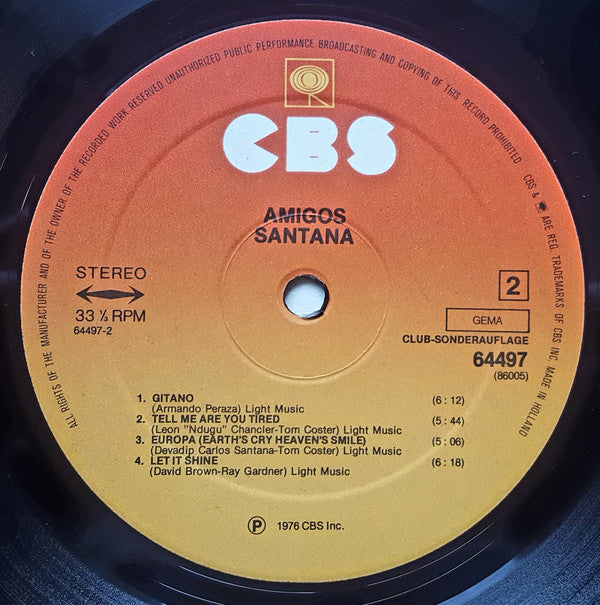 Santana : Amigos (LP, Album, Club, Gat)