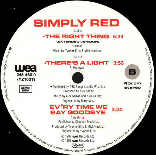 Simply Red : The Right Thing (12", Maxi)