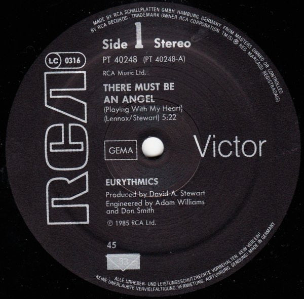 Eurythmics : There Must Be An Angel (Playing With My Heart) (12", Maxi)