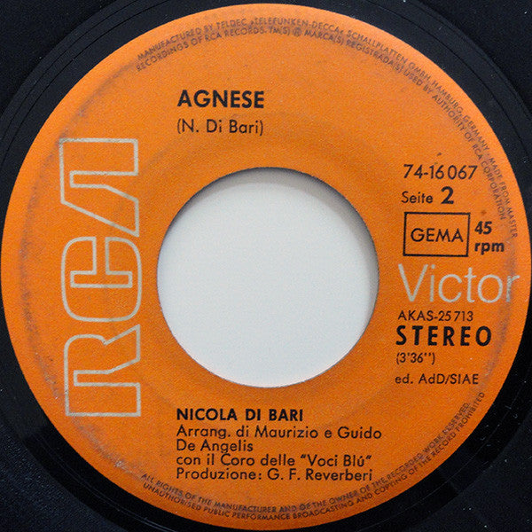 Nicola Di Bari : Il Cuore Ѐ  Uno Zingaro / Agnese (7", Pic)
