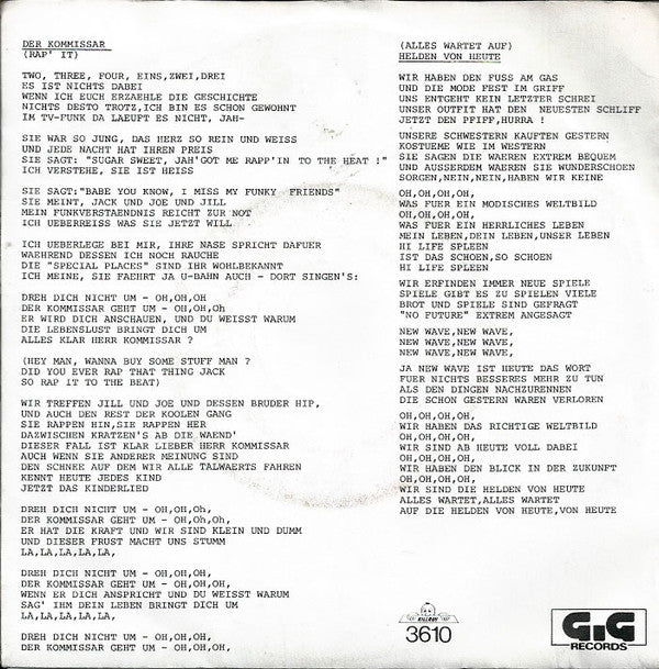 Falco : Der Kommissar / Helden Von Heute (7", Single)