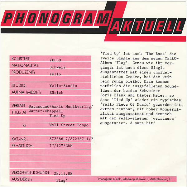 Yello : Tied Up (7", Single, DMM)
