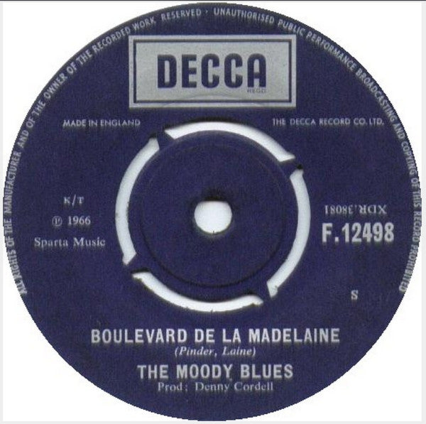 The Moody Blues : Boulevard De La Madelaine / This Is My House (7", Single)