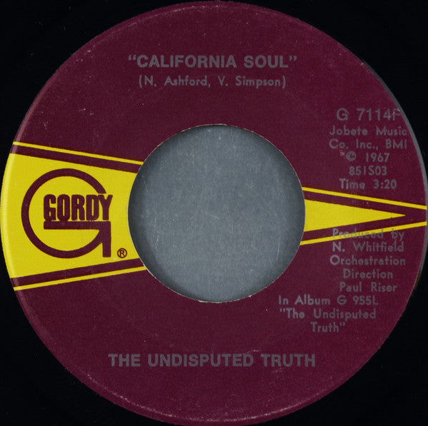 The Undisputed Truth : What It Is / California Soul (7", Single, Sup)