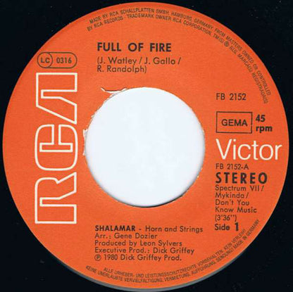 Shalamar : Full Of Fire (7", Single)