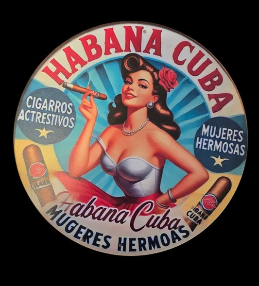 Rond Retro Metalen Bord – Habana Cuba