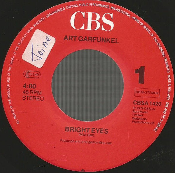 Art Garfunkel : Bright Eyes / I Shall Sing (7", Single)