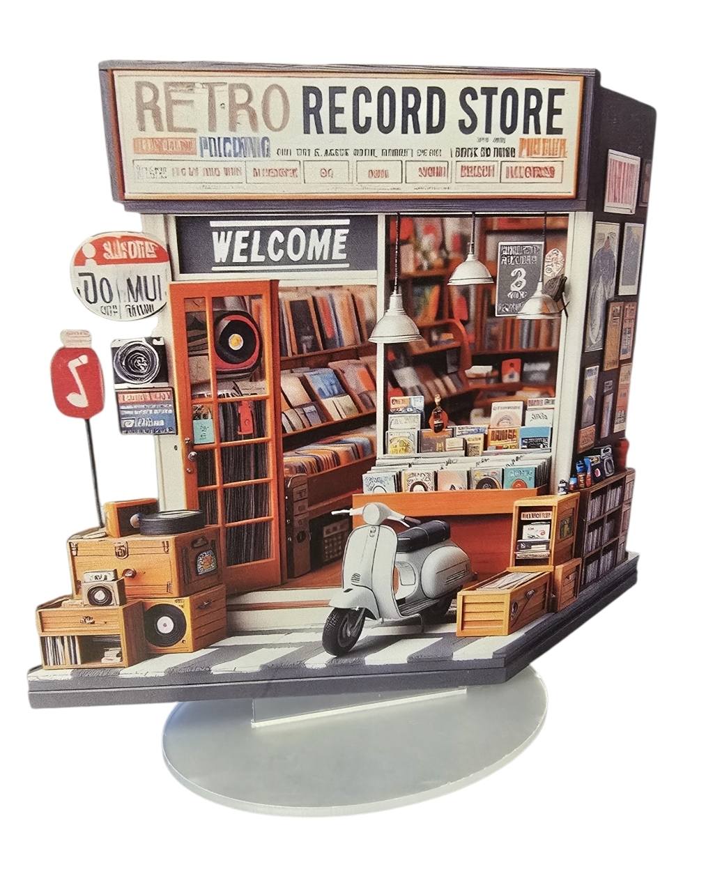 2D Retro Record Store 3D Display – Met Standaard