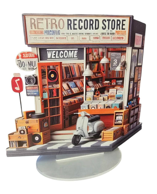 2D Retro Record Store 3D Display – Met Standaard