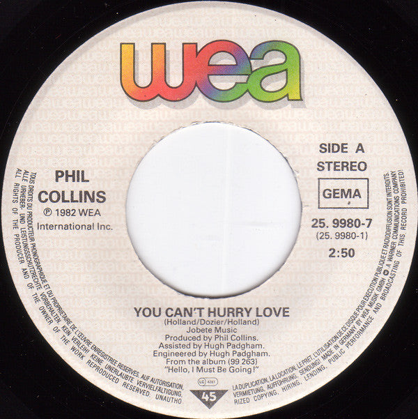 Phil Collins : You Can't Hurry Love (7", Single)
