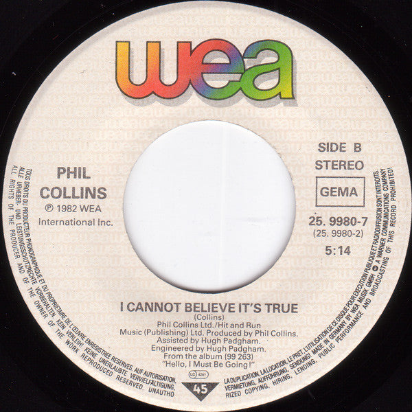 Phil Collins : You Can't Hurry Love (7", Single)