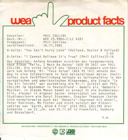 Phil Collins : You Can't Hurry Love (7", Single)