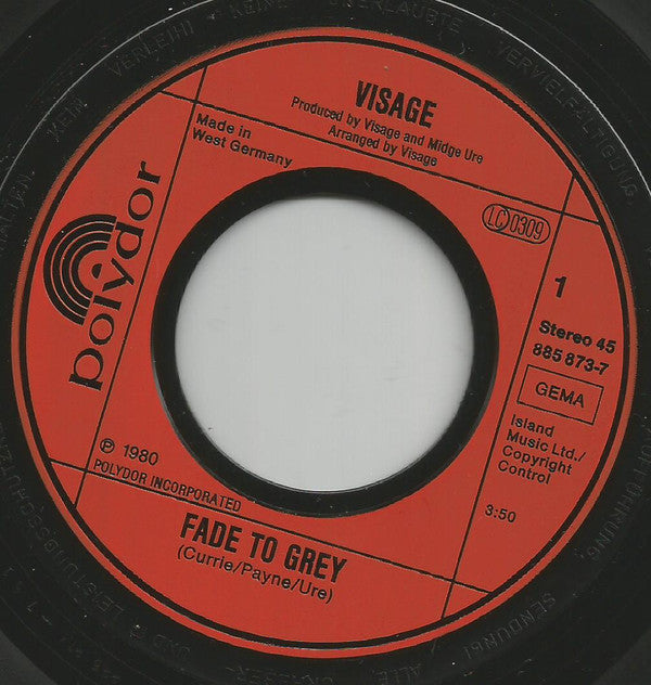 Visage : Fade To Grey (7", Single, RE, red)