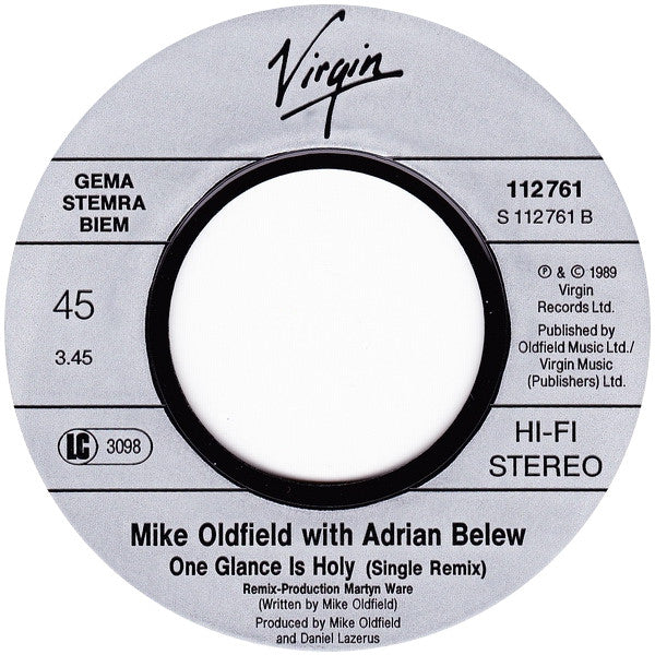 Mike Oldfield With Adrian Belew : One Glance Is Holy (7", Single)