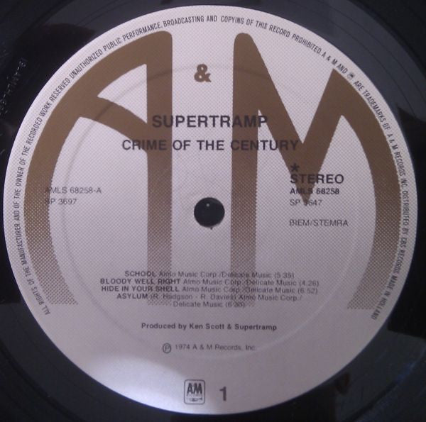 Supertramp : Crime Of The Century (LP, Album, RE, LC )