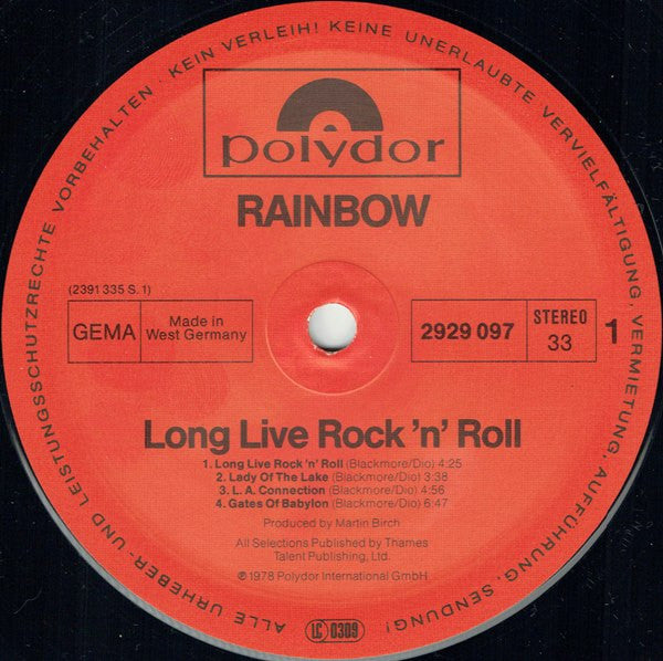 Rainbow : Long Live Rock 'N' Roll (LP, Album, RE)