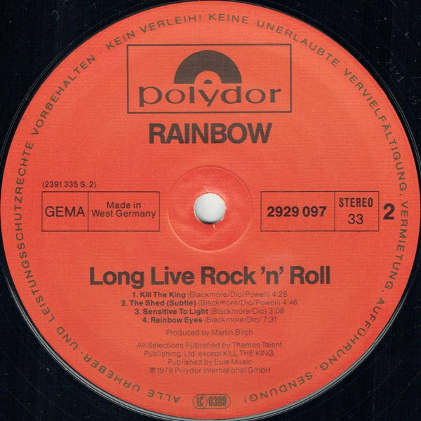 Rainbow : Long Live Rock 'N' Roll (LP, Album, RE)