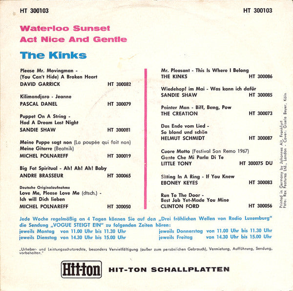 The Kinks : Waterloo Sunset (7", Single, Mono)